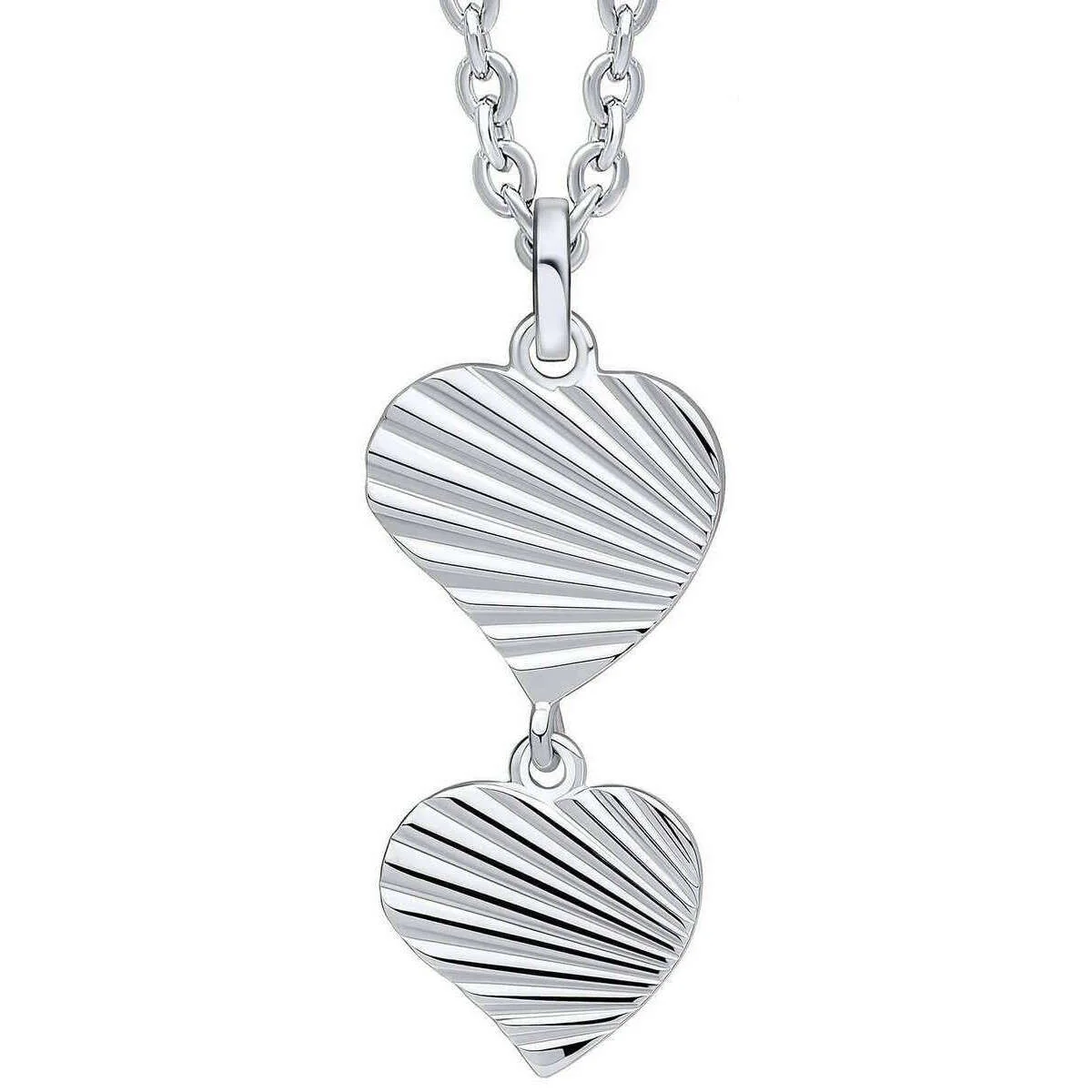 Beginnings Diamond Cut Double Heart Drop Pendant - Silver