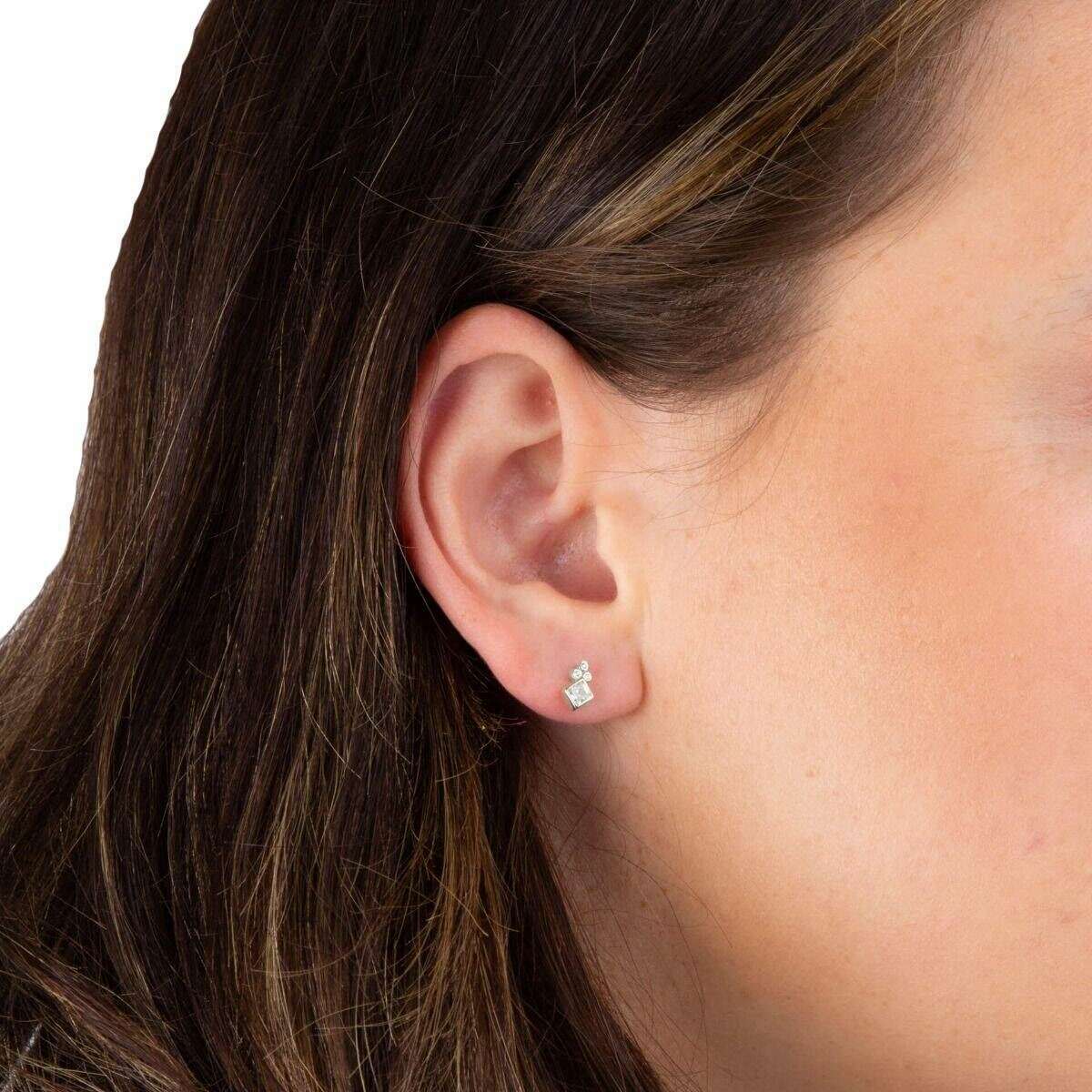 Beginnings Diamond Shape Stud Earrings - Silver - Image 2