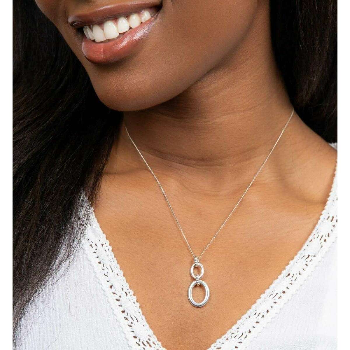 Beginnings Double Oval Drop Textured Connection Link Pendant - Silver - Image 2