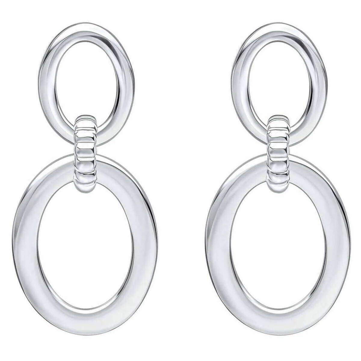 Beginnings Double Oval Textured Connection Link Drop Earrings - Silver