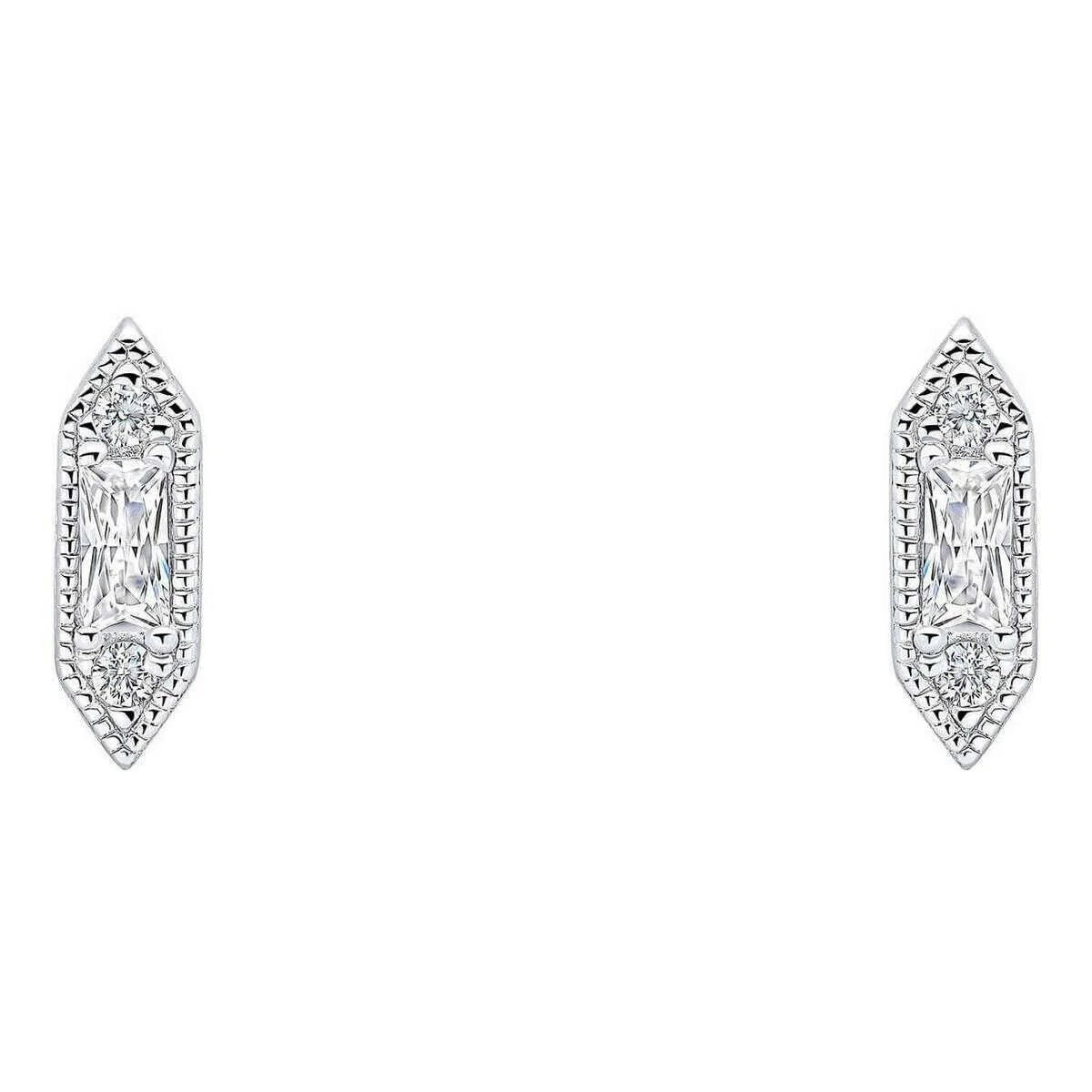 Beginnings Elongated Hexagon Stud Earrings - Silver