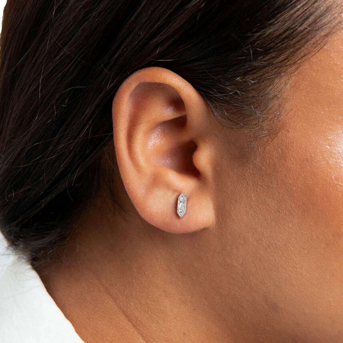 Beginnings Elongated Hexagon Stud Earrings - Silver - Image 2