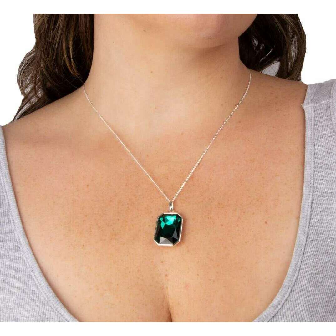 Beginnings Elongated Octagon Crystal Pendant - Silver/Emerald Green - Image 2