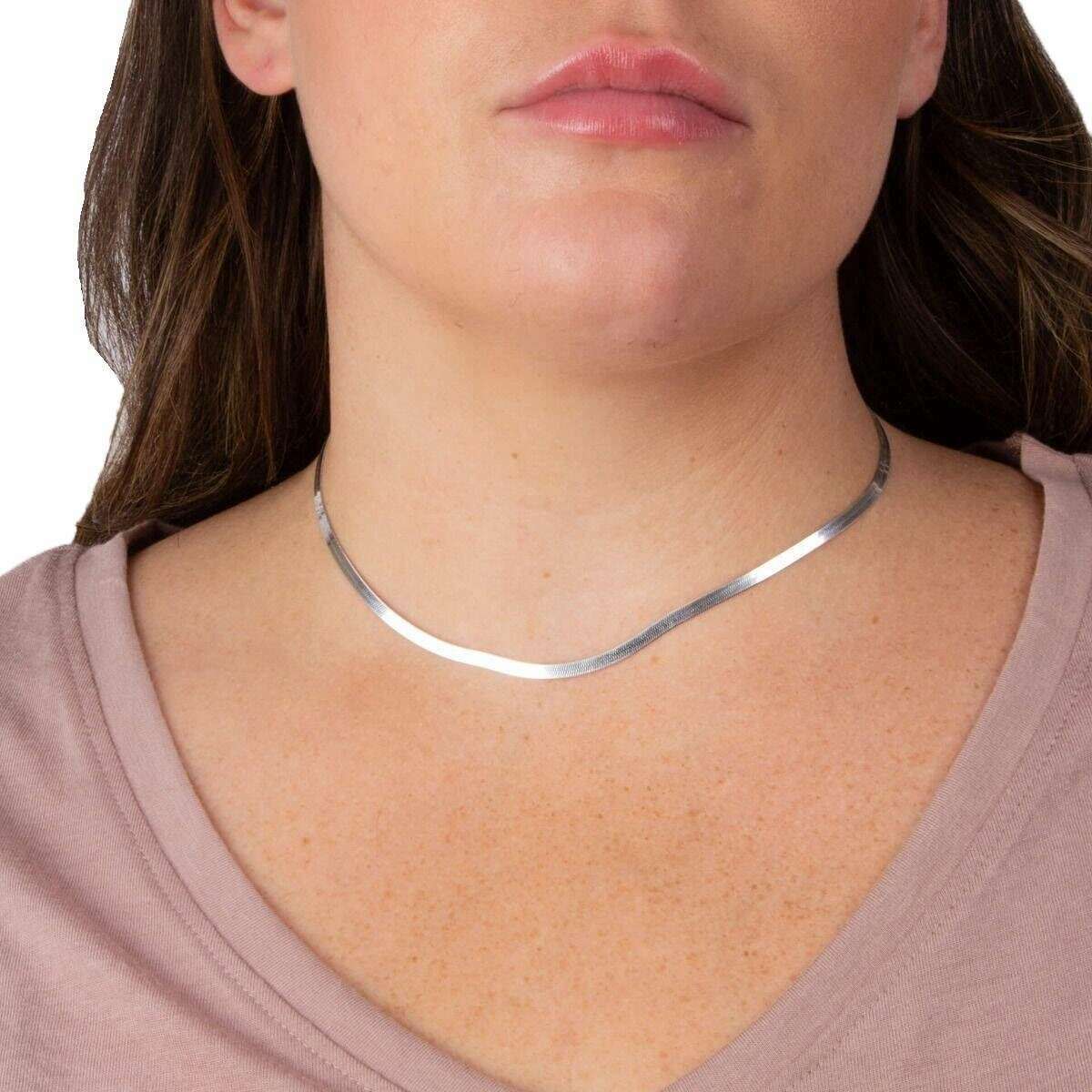 Beginnings Flat Herringbone Chain Necklace - Silver - Image 2