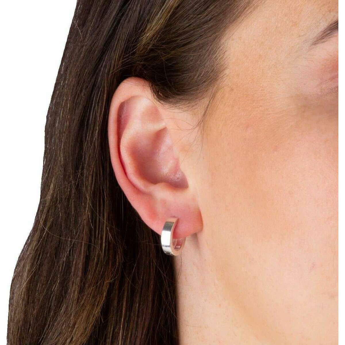 Beginnings Flat Profile Huggie Hoop Earrings - Silver - Image 2