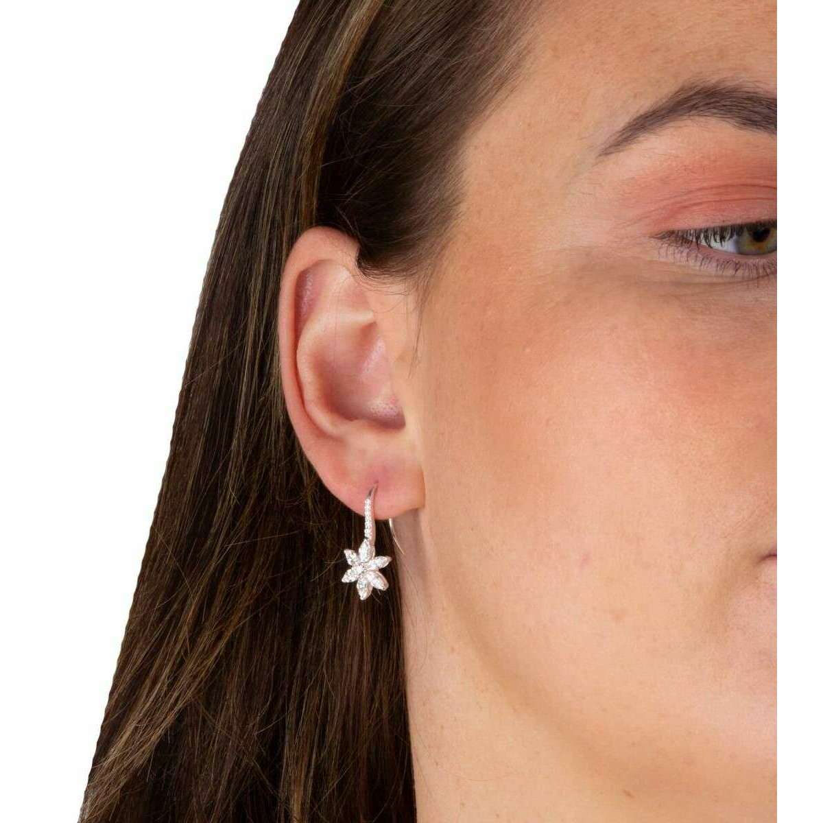 Beginnings Flower Gemstone Drop Earrings - Silver - Image 2