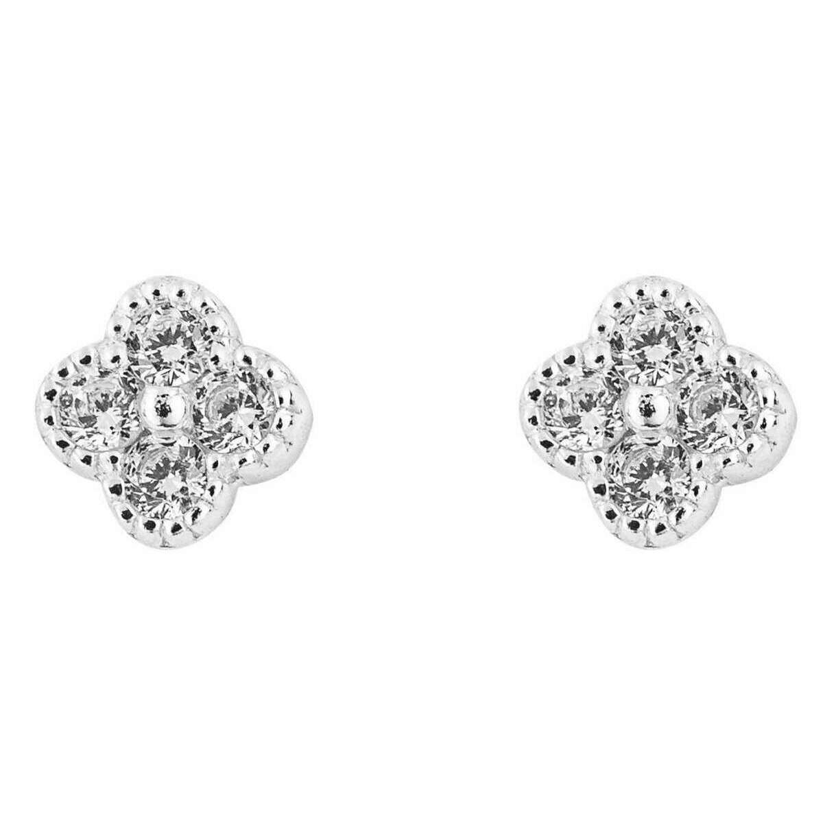 Beginnings Flower Gemstone Stud Earrings - Silver