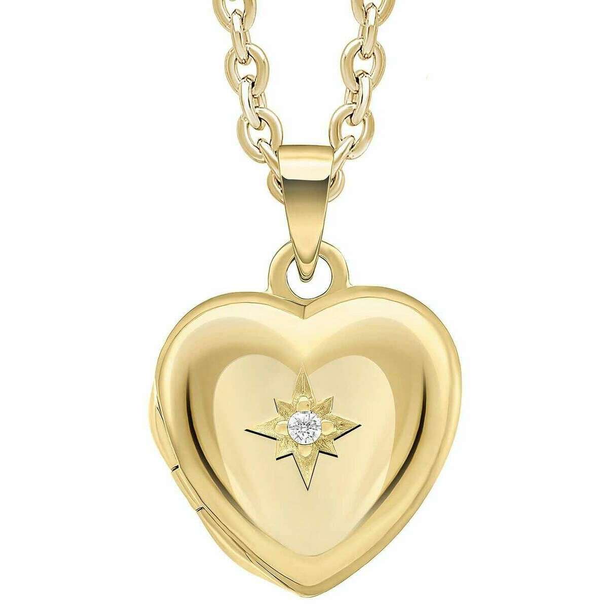 Beginnings Gold Plated Starburst Heart Locket Pendant - Gold