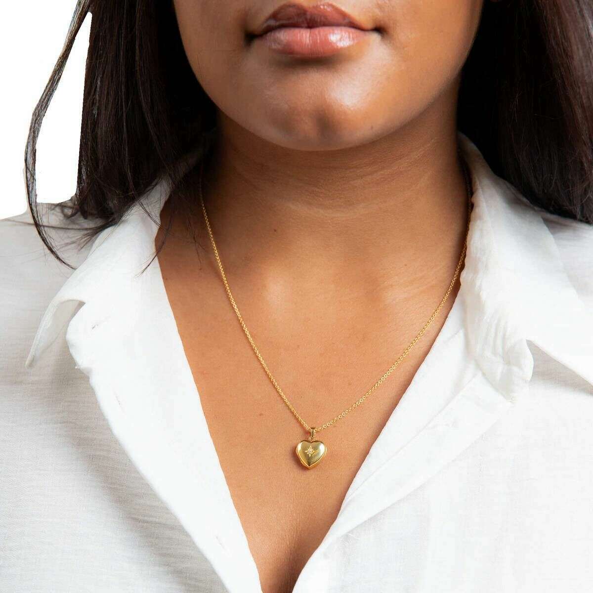 Beginnings Gold Plated Starburst Heart Locket Pendant - Gold - Image 3