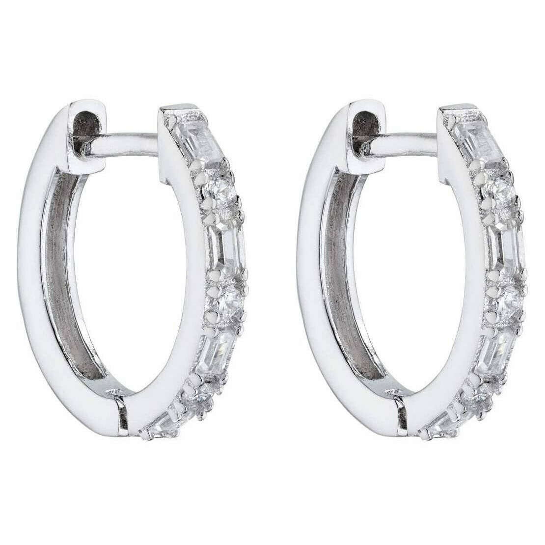 Beginnings Hinged Baguette and Round Cut Gemstone 15mm Hoop Earrings - Silver