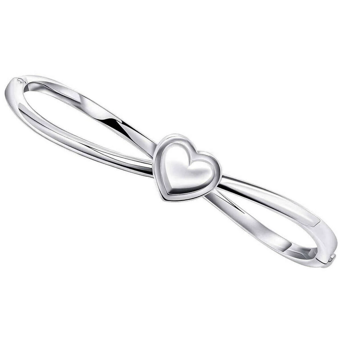 Beginnings Hinged Heart Plain Bangle - Silver