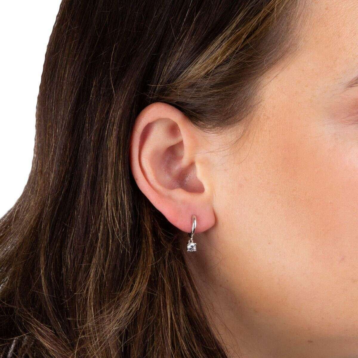 Beginnings Huggie Gemstone Drop Charm Hoop Earrings - Silver - Image 2