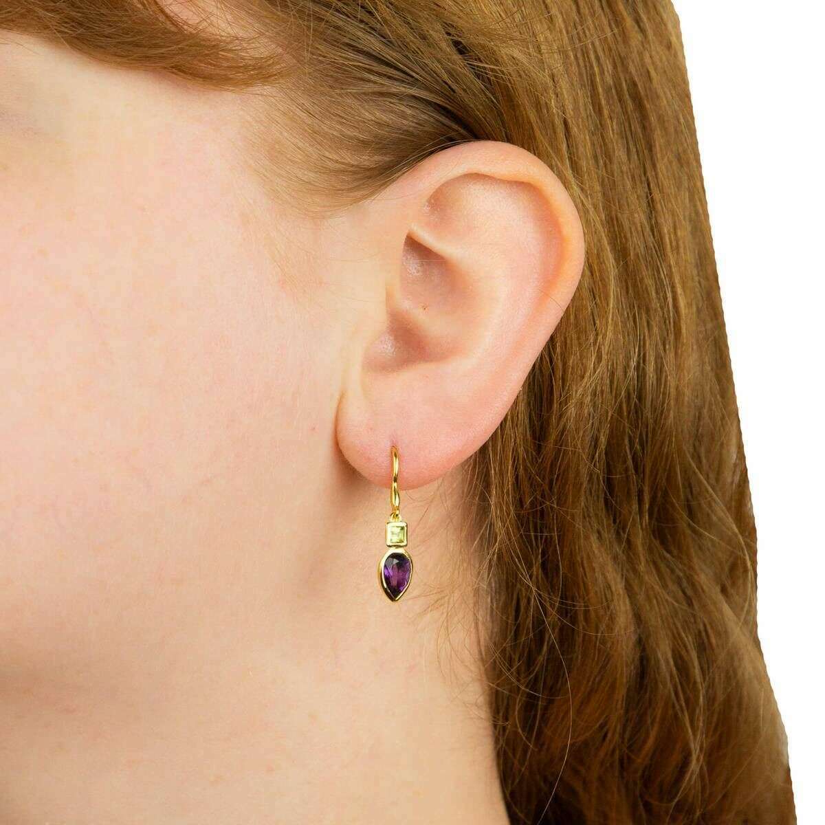 Beginnings Iris Petal Drop Earrings - Gold/Purple/Green - Image 2
