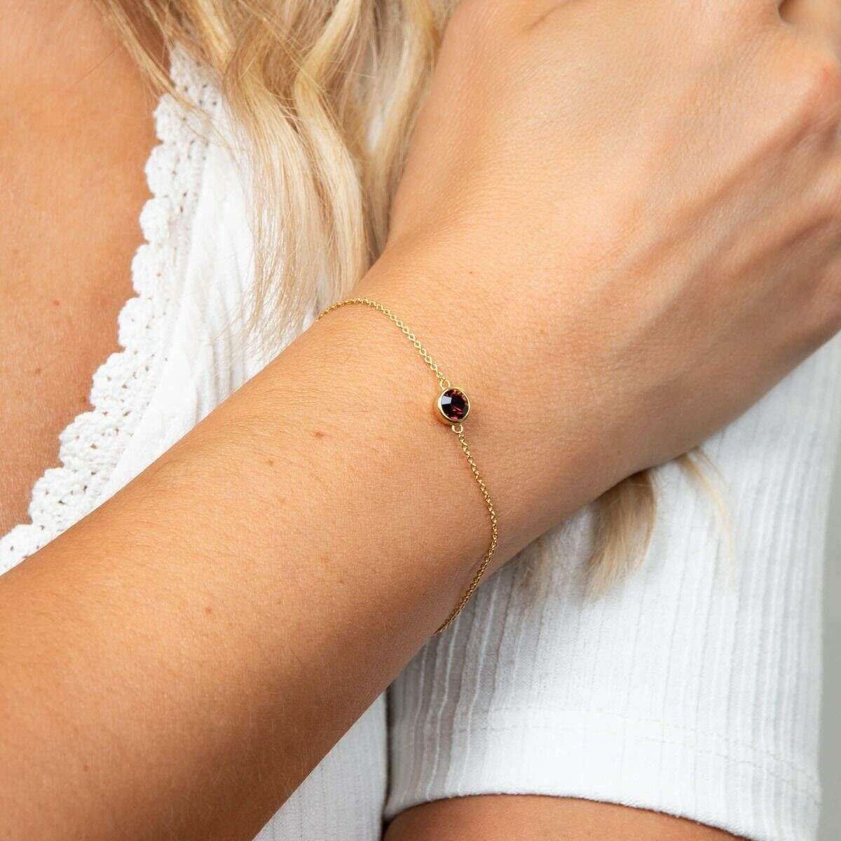 Beginnings January Crystal Birthstone Bracelet - Gold/Burgundy - Image 2