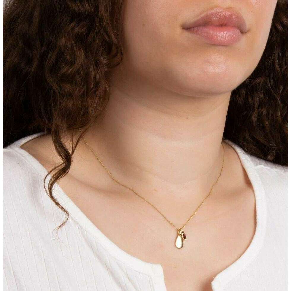 Beginnings January Semi-Precious Birthstone Necklace - Gold/Red - Image 2