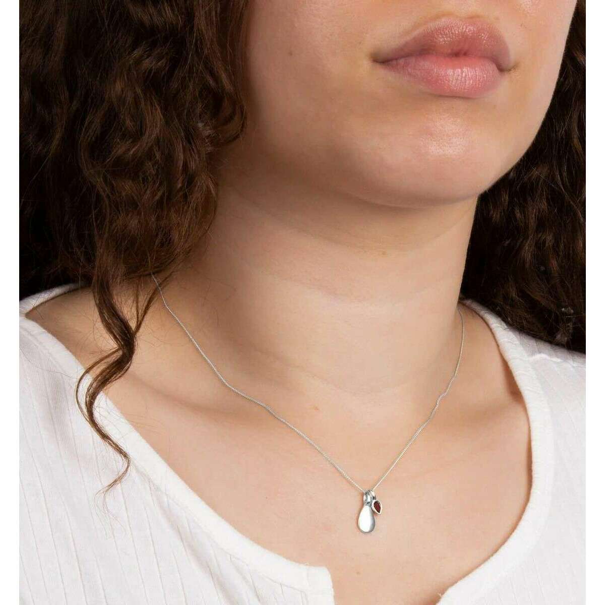 Beginnings January Semi-Precious Birthstone Necklace - Silver/Red - Image 2