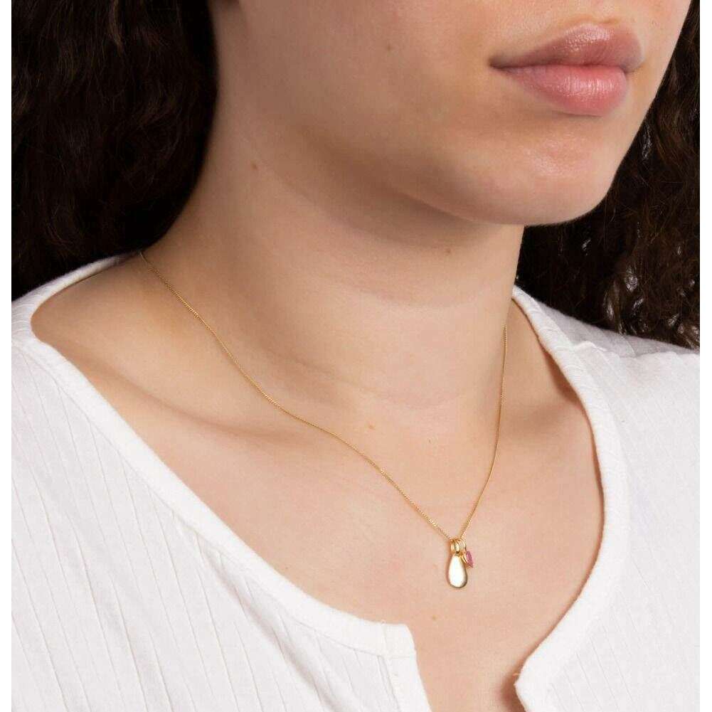 Beginnings July Semi-Precious Birthstone Necklace - Gold/Pink - Image 2