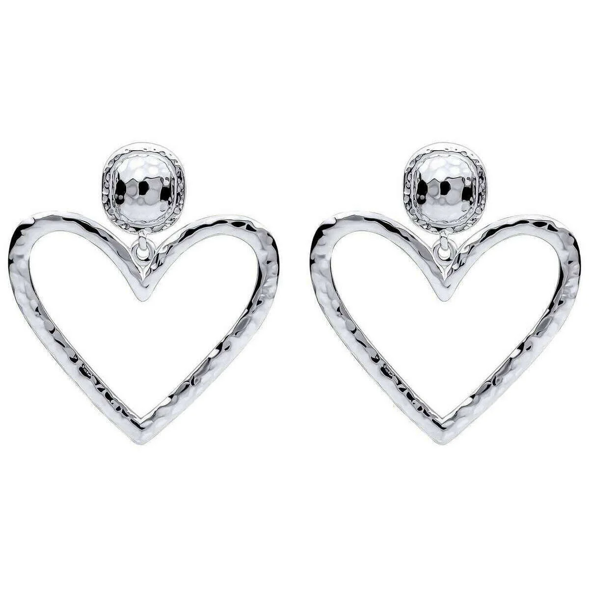 Beginnings Large Hammered Heart Drop Earrings - Silver