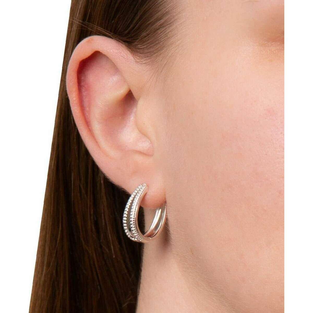 Beginnings Milgrain Edge Chunky Hoop Earrings - Silver - Image 2