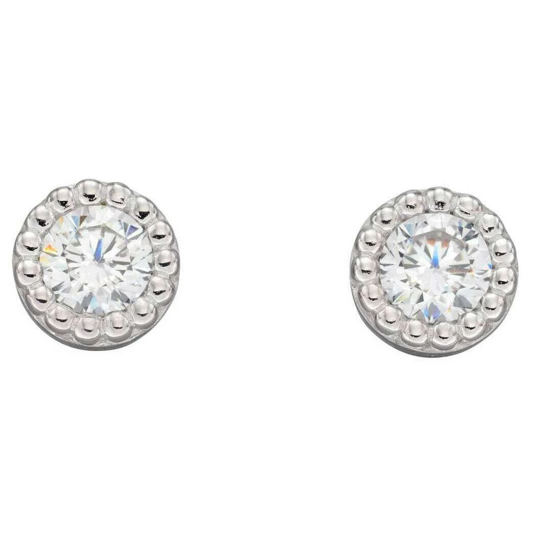Beginnings Millegrain Edge Round Stud Earrings - Silver
