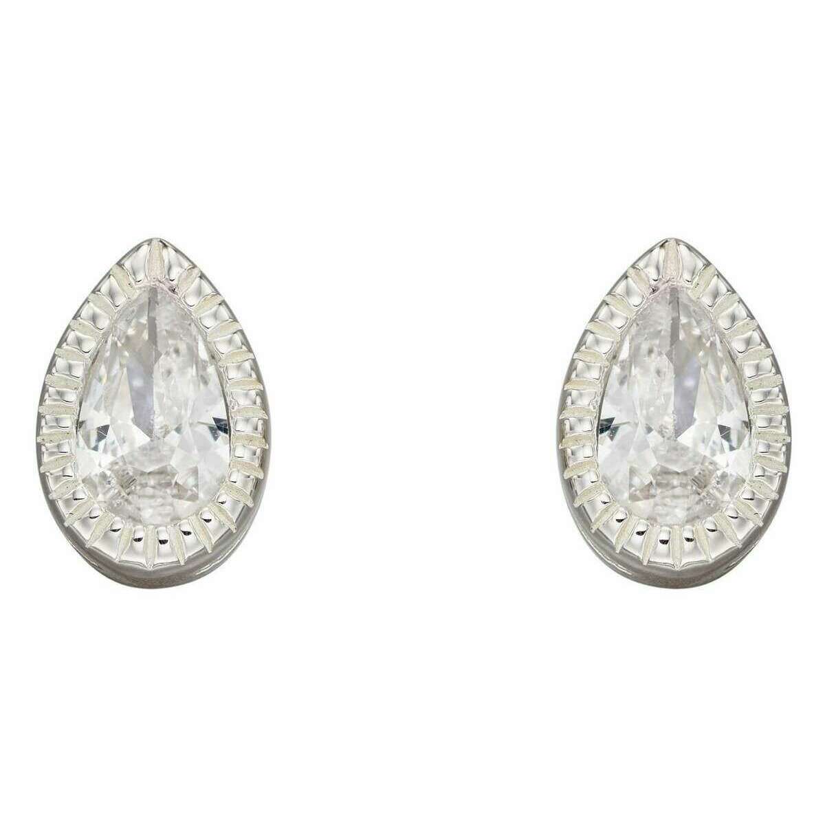 Beginnings Millegrain Edge Teardrop Gemstone Stud Earrings - Silver