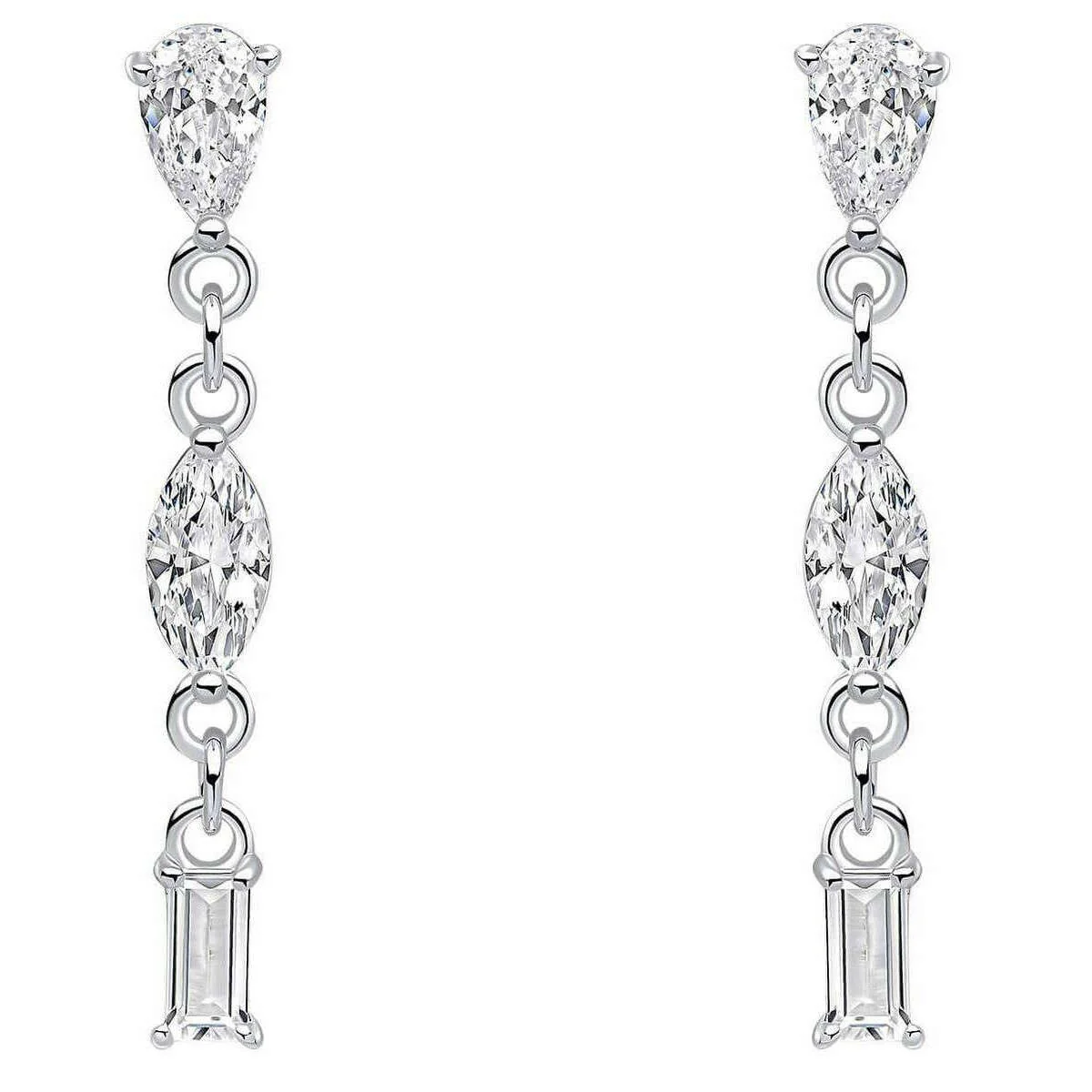 Beginnings Mixed Shapes Long Drop Earrings - Silver