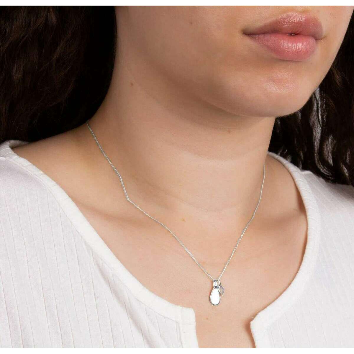 Beginnings October Semi-Precious Birthstone Necklace - Silver/White - Image 2