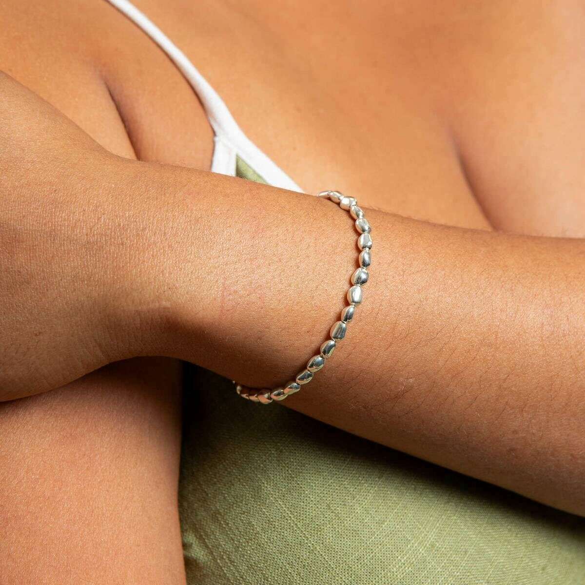 Beginnings Organic Bead Stretch Bracelet - Silver - Image 2