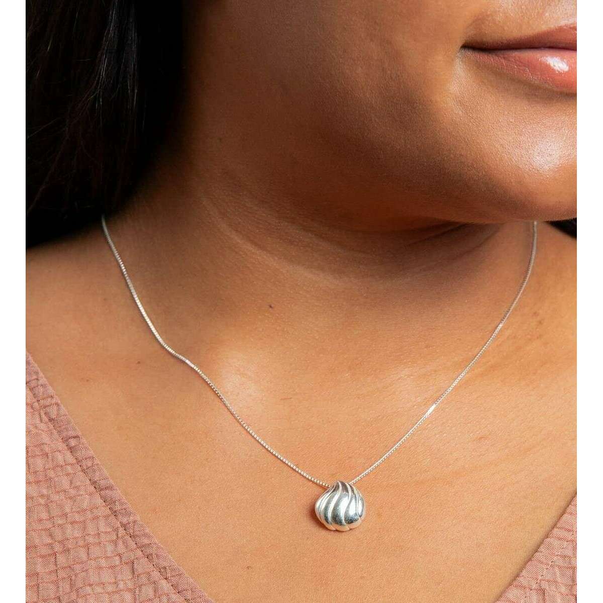 Beginnings Organic Wave Teardrop Slider Pendant - Silver - Image 2