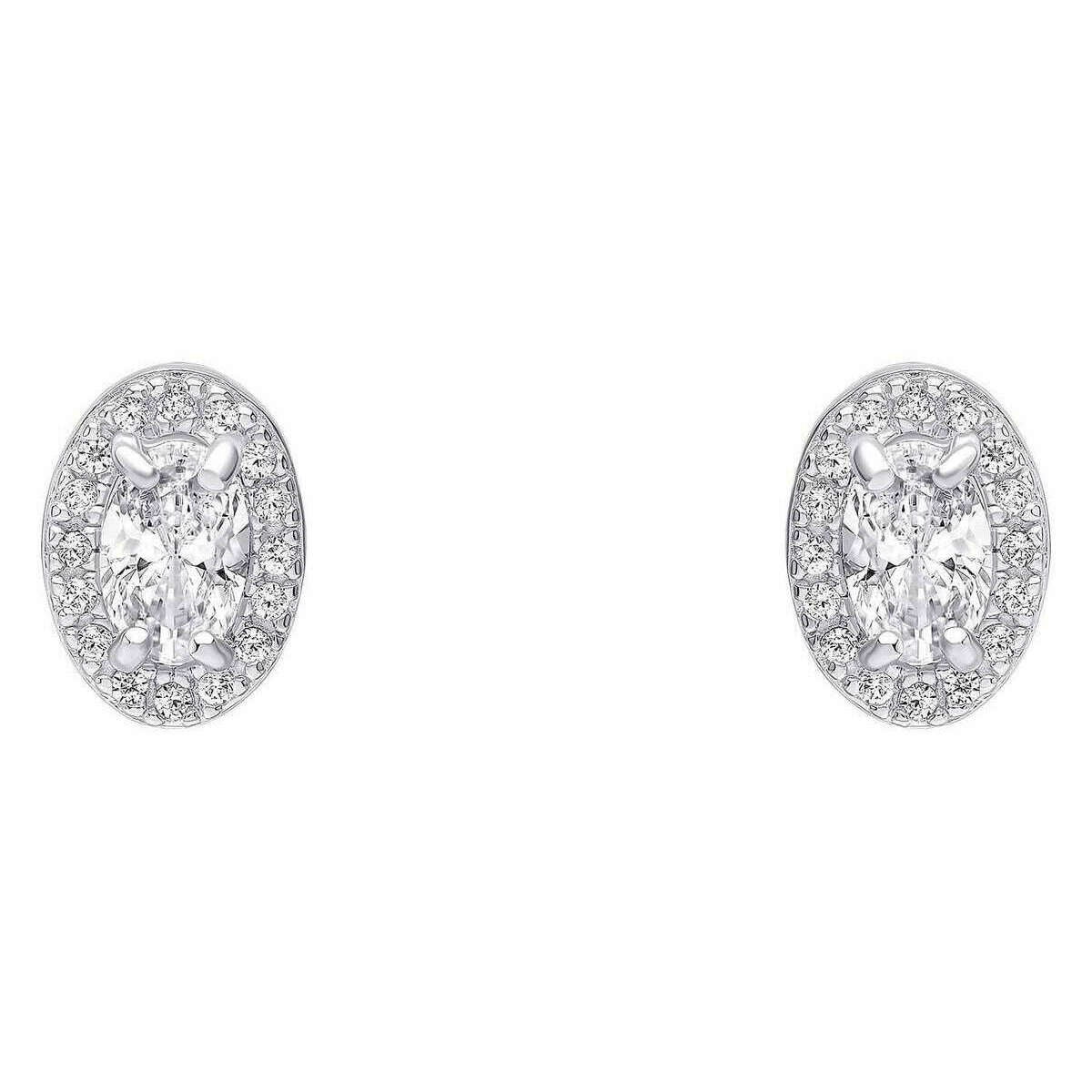 Beginnings Oval Halo Stud Earrings - Silver
