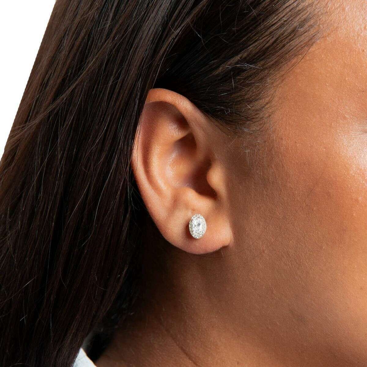 Beginnings Oval Halo Stud Earrings - Silver - Image 2