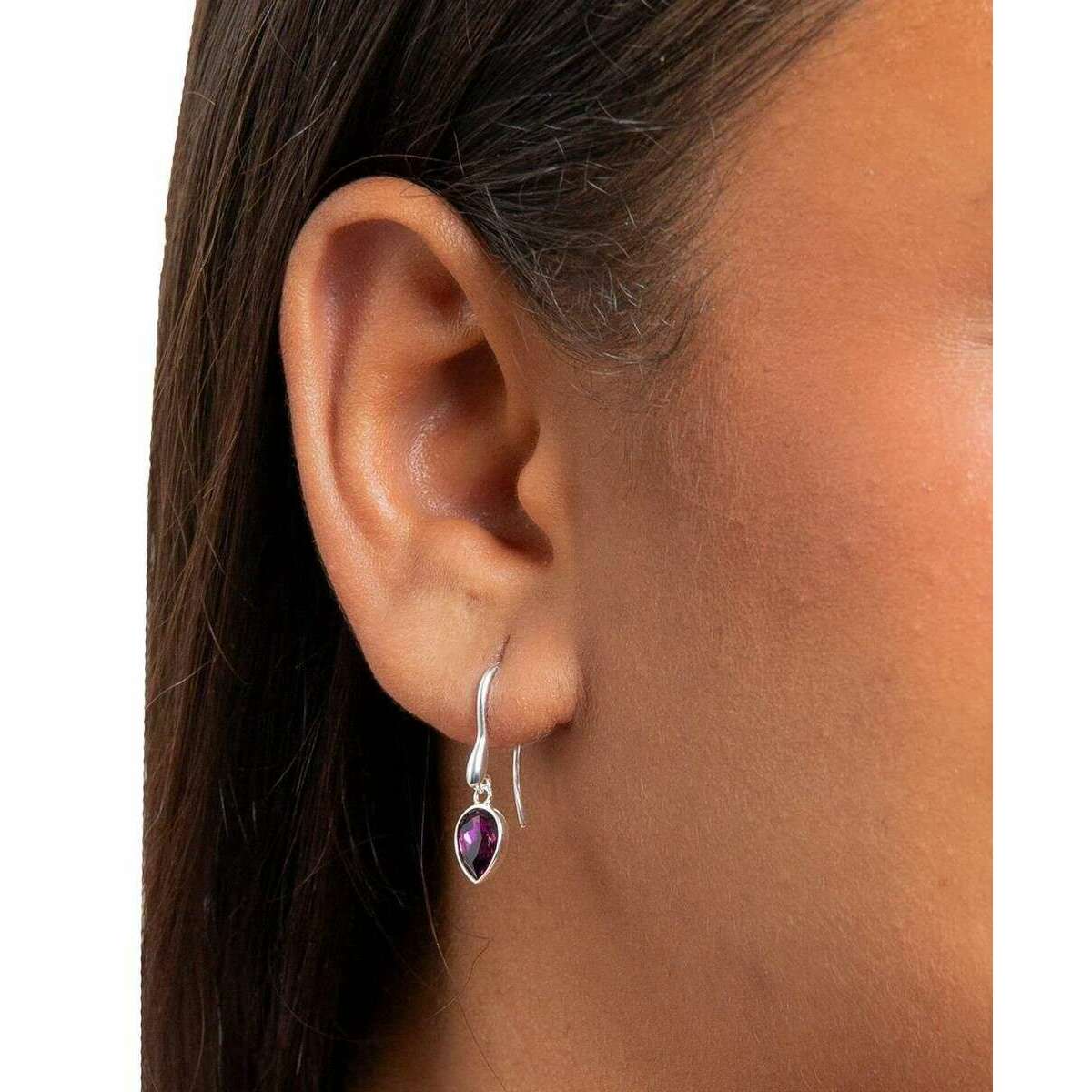 Beginnings Pear Shape Crystal Drop Earrings - Silver/Amethyst Purple - Image 2