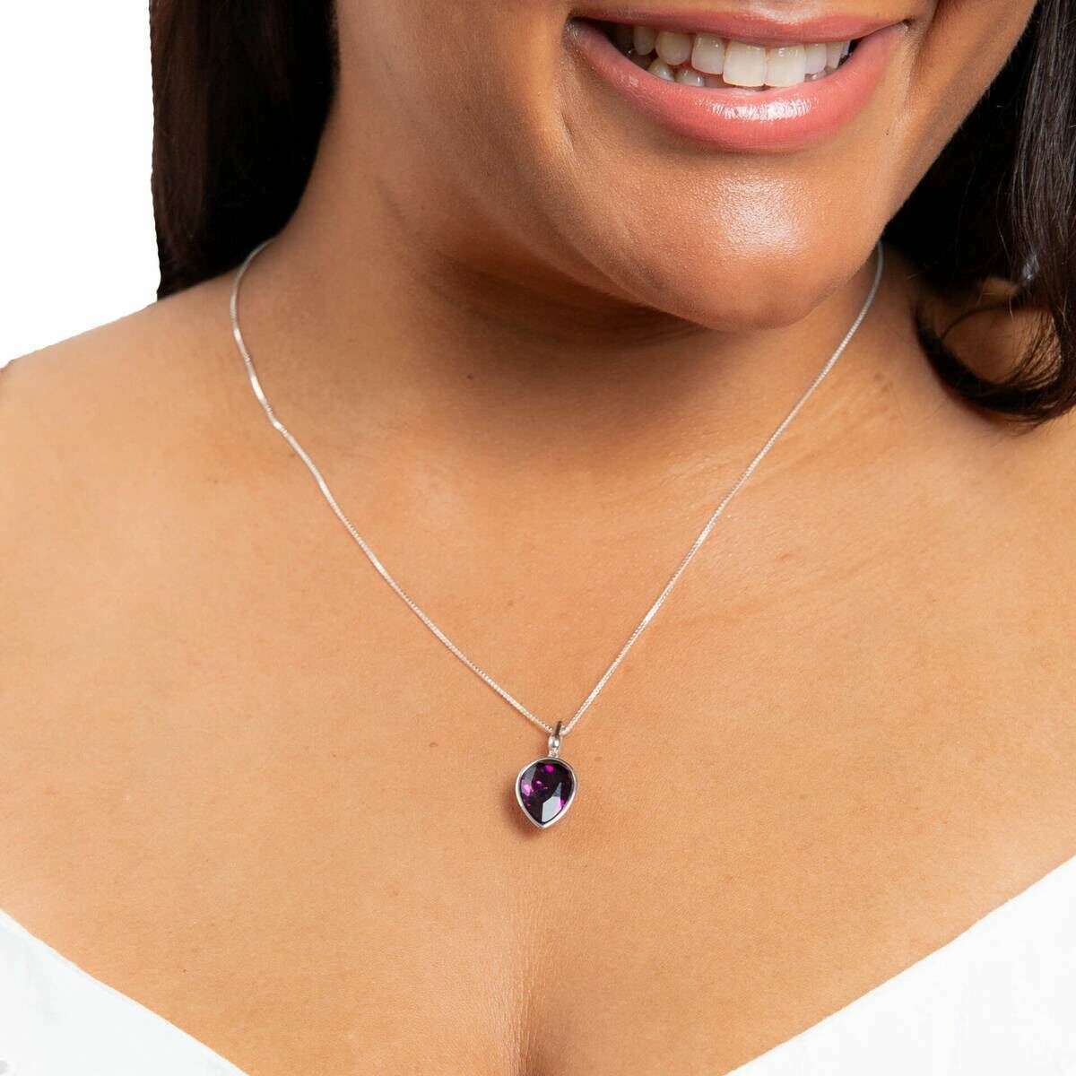 Beginnings Pear Shape Crystal Pendant - Silver/Amethyst Purple - Image 2