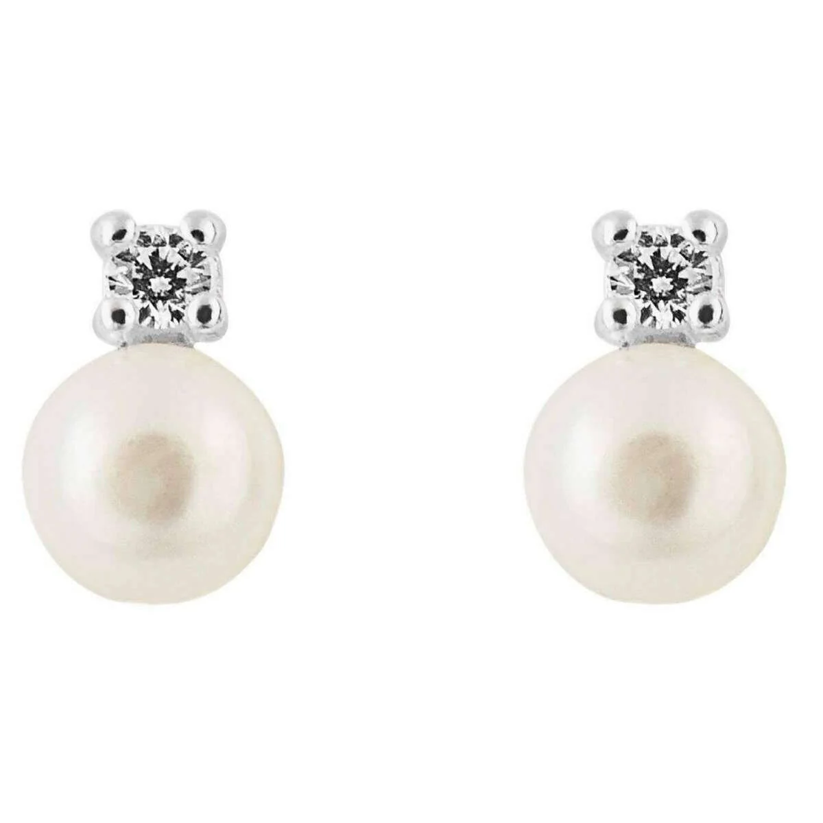 Beginnings Pearl and Crystal Stud Earrings - Silver/White