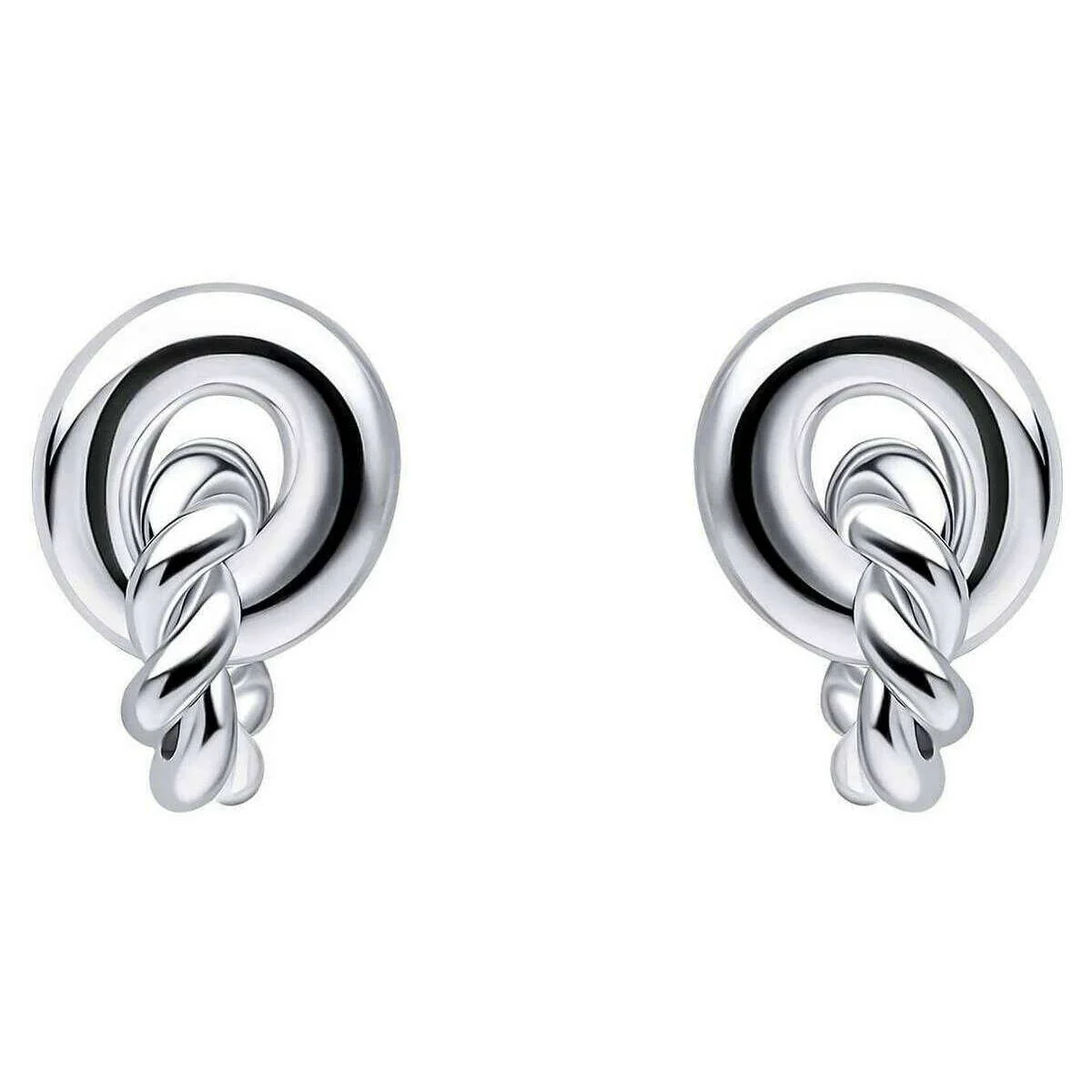 Beginnings Plain and Rope Linked Circles Stud Earrings - Silver