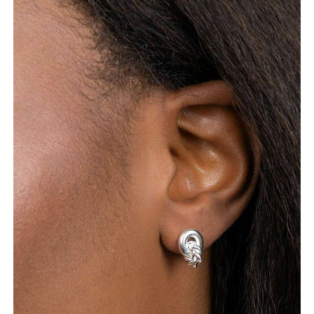 Beginnings Plain and Rope Linked Circles Stud Earrings - Silver - Image 2