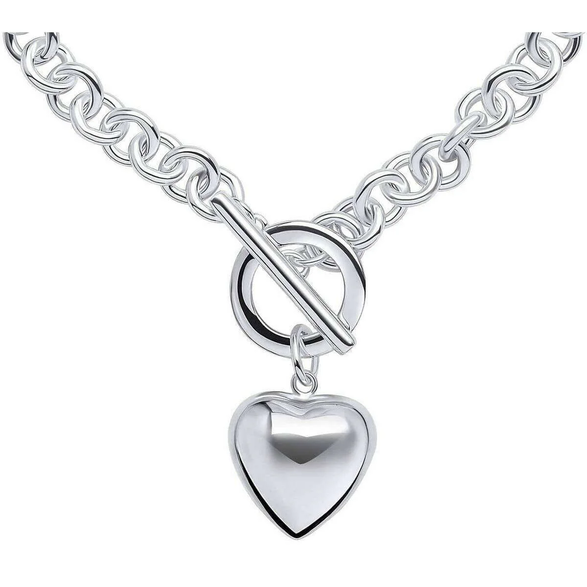 Beginnings Puff Heart T-Bar Chain Bracelet - Silver - Image 2