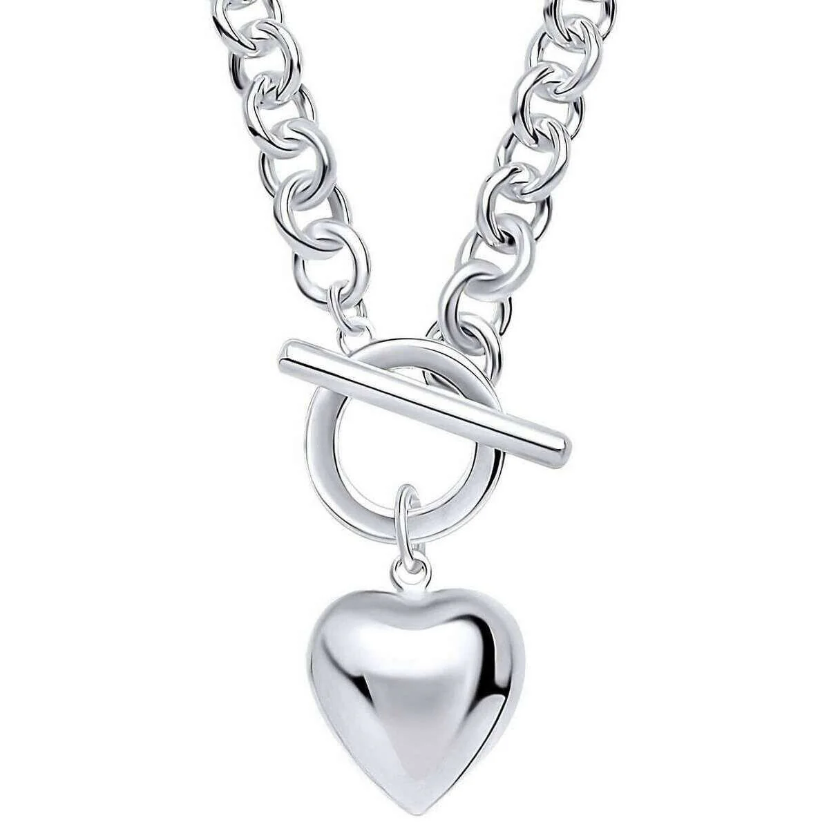 Beginnings Puff Heart T-Bar Chain Necklace - Silver - Image 2
