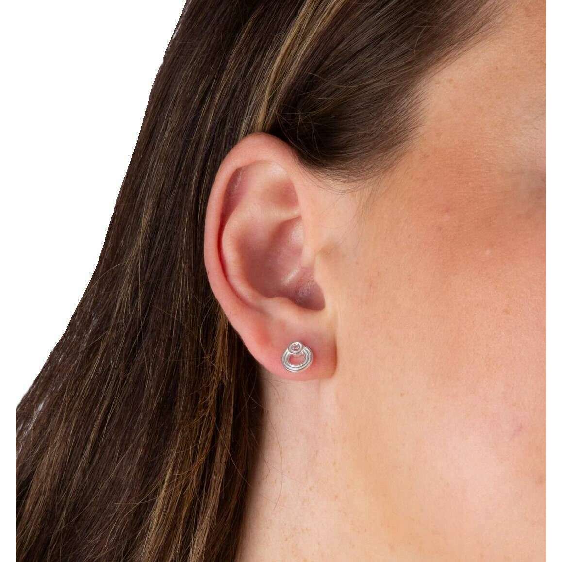 Beginnings Ridged Double Open Circle Stud Earrings - Silver - Image 2