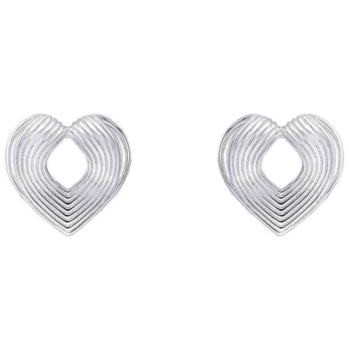 Beginnings Ridged Heart Stud Earrings - Silver