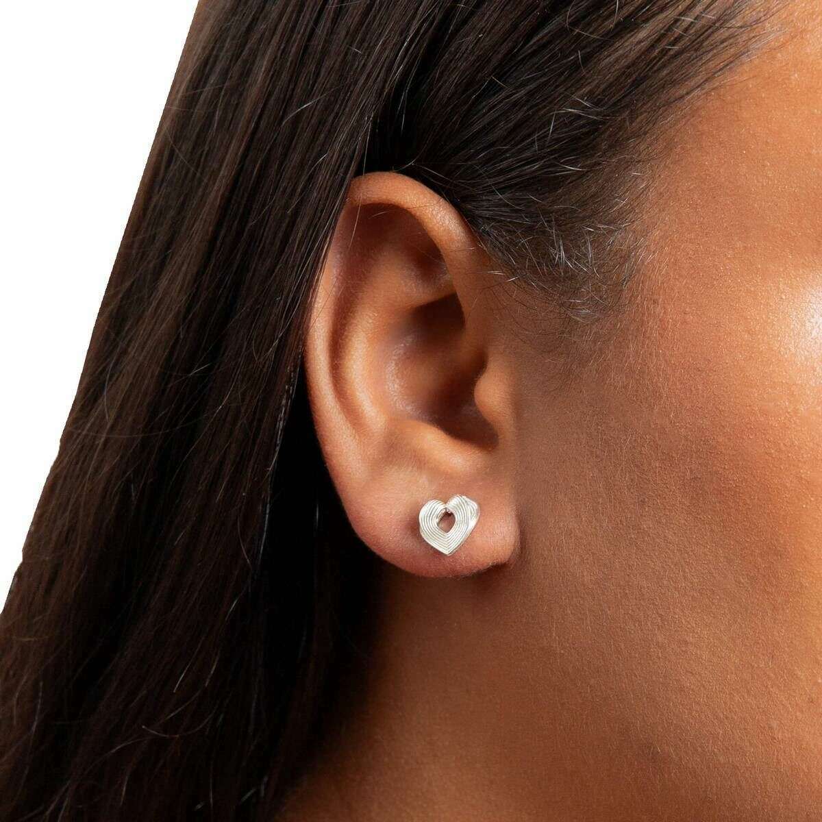 Beginnings Ridged Heart Stud Earrings - Silver - Image 2