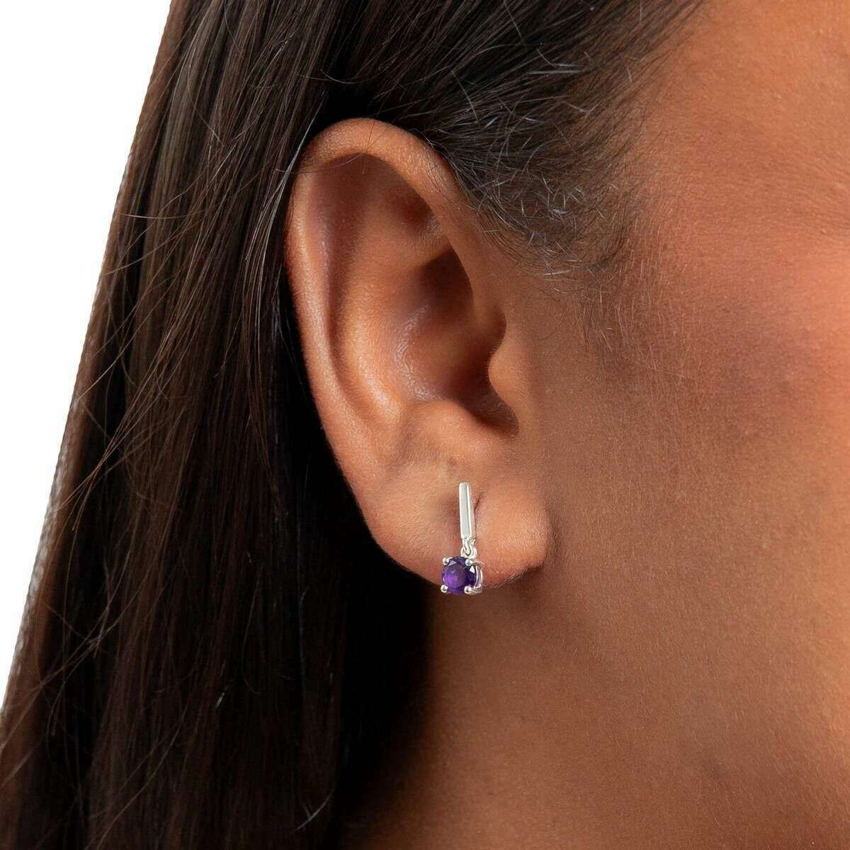 Beginnings Round Semi Precious Stud Earrings - Silver/Purple - Image 2