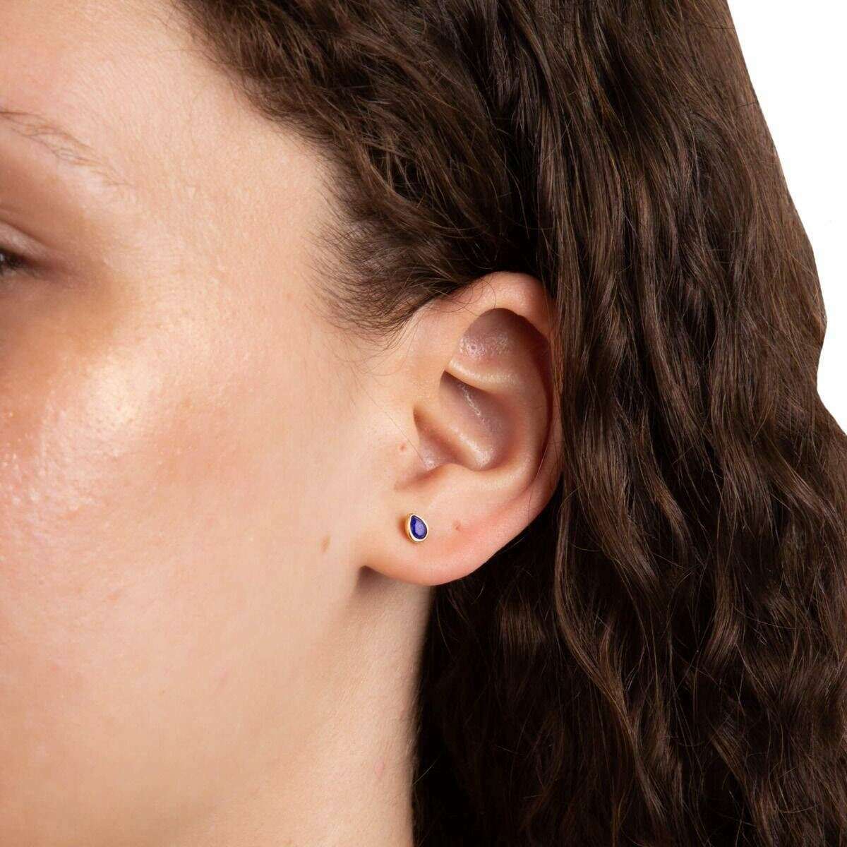 Beginnings September Semi-Precious Birthstone Earrings - Gold/Blue - Image 2