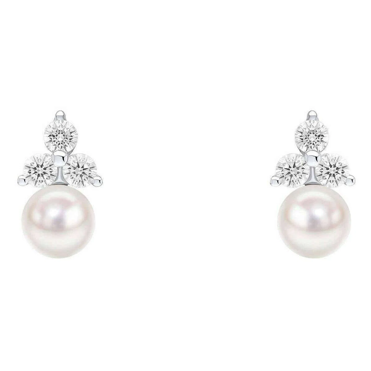 Beginnings Shell Pearl with Crystal Stud Earrings - Silver/White