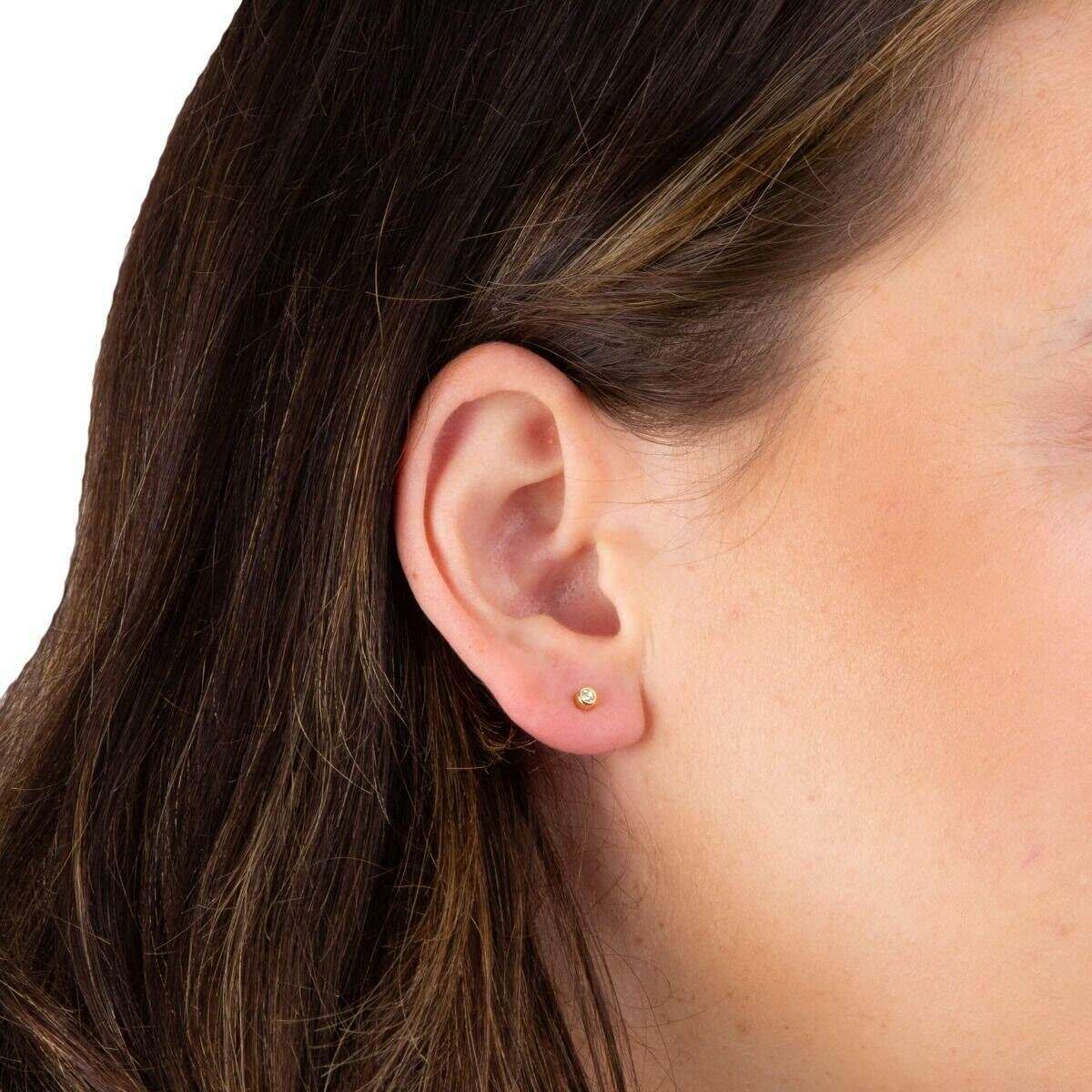 Beginnings Small Clear Crystal and Yellow Gold Plating Stud Earrings - Gold - Image 2