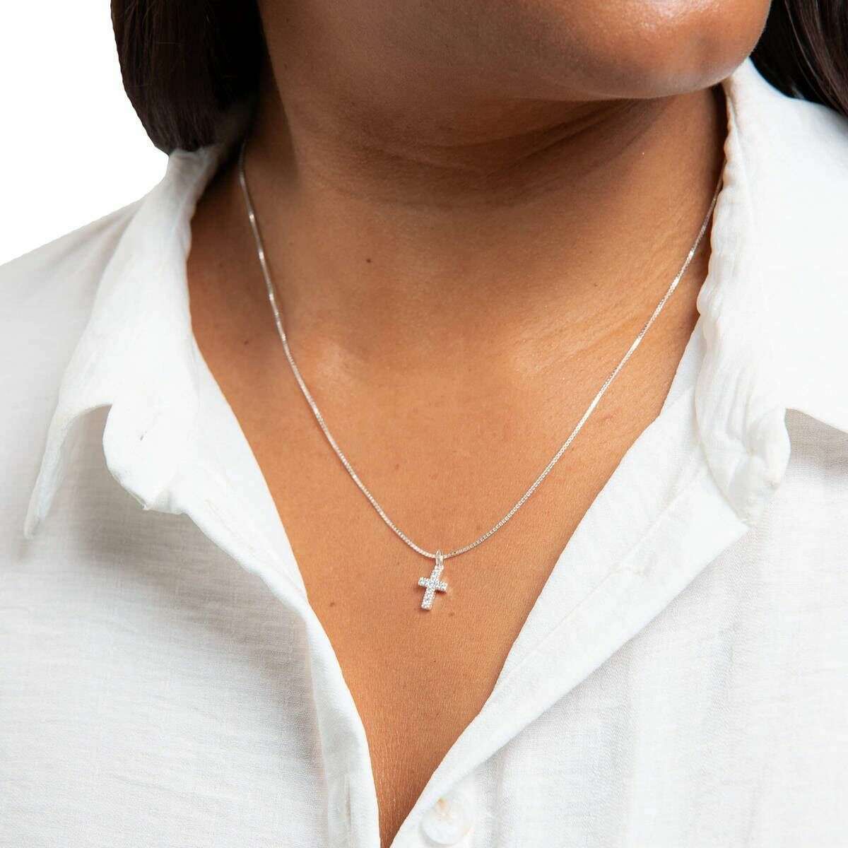 Beginnings Small Cross Gemstone Pendant - Silver - Image 2