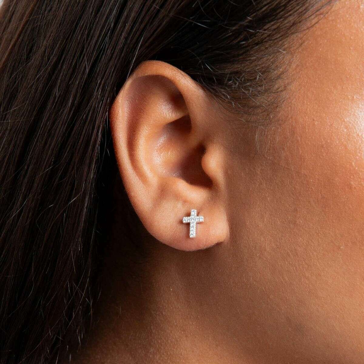 Beginnings Small Cross Studs Earrings - Silver - Image 2