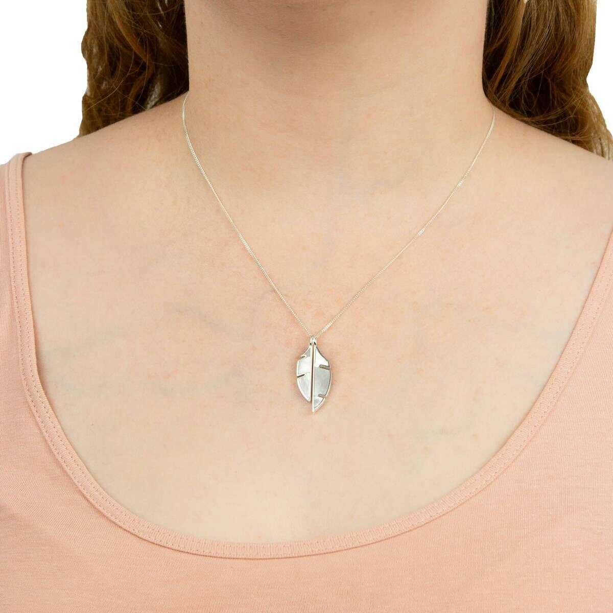 Beginnings Split Leaf with Mother of Pearl Double Pendant - Silver/White - Image 2