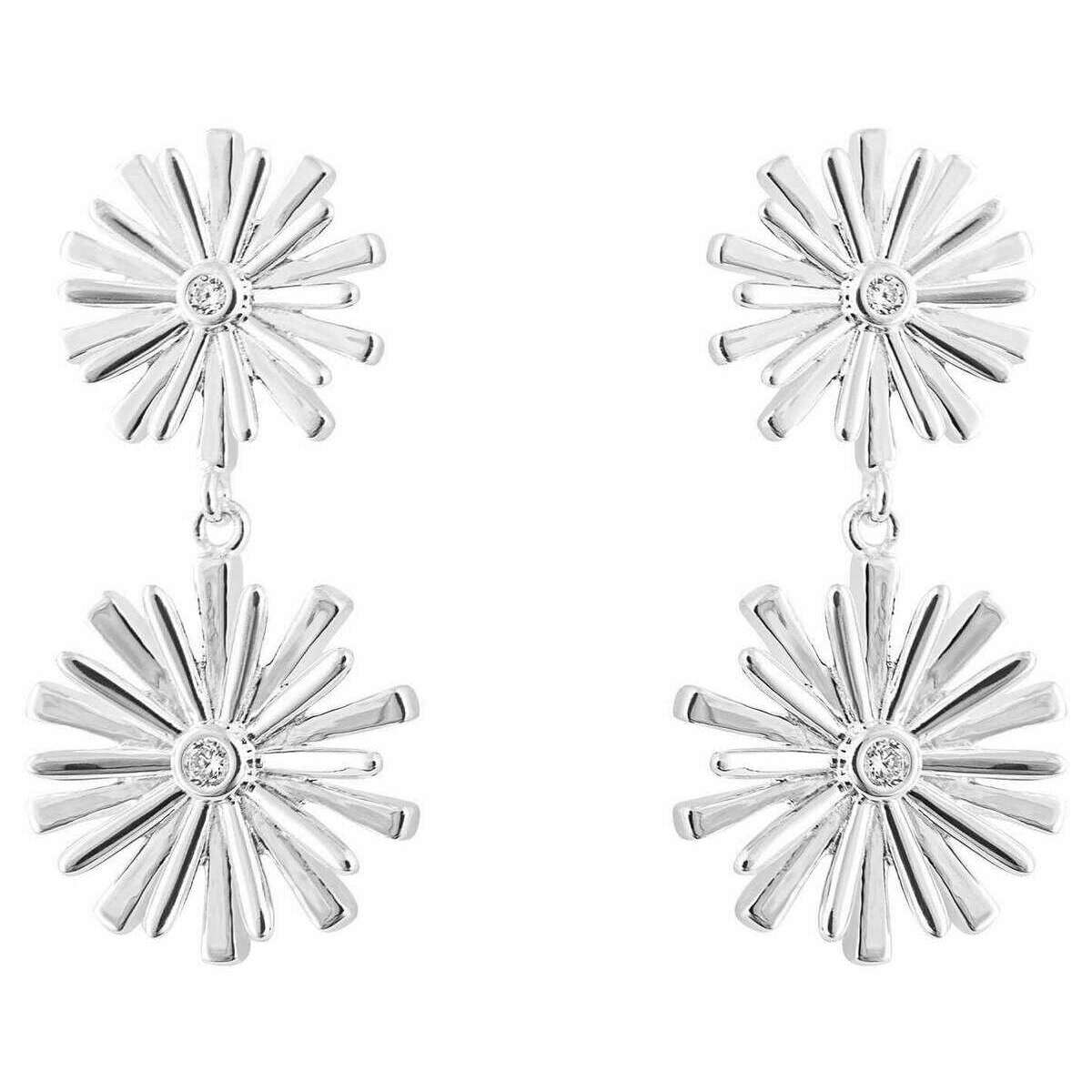 Beginnings Stylised Double Flower Gemstone Drop Earrings - Silver