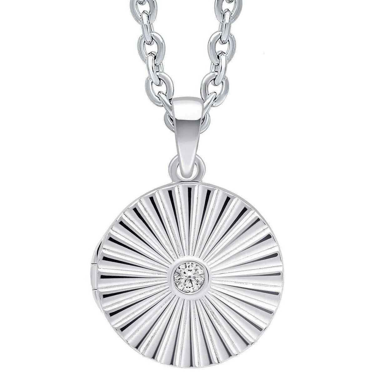 Beginnings Sunburst Round Locket Pendant - Silver